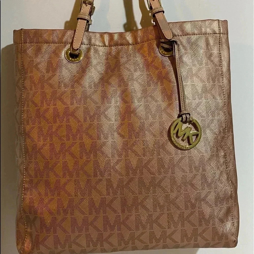 Michael kors bronze canvas hobo handbag